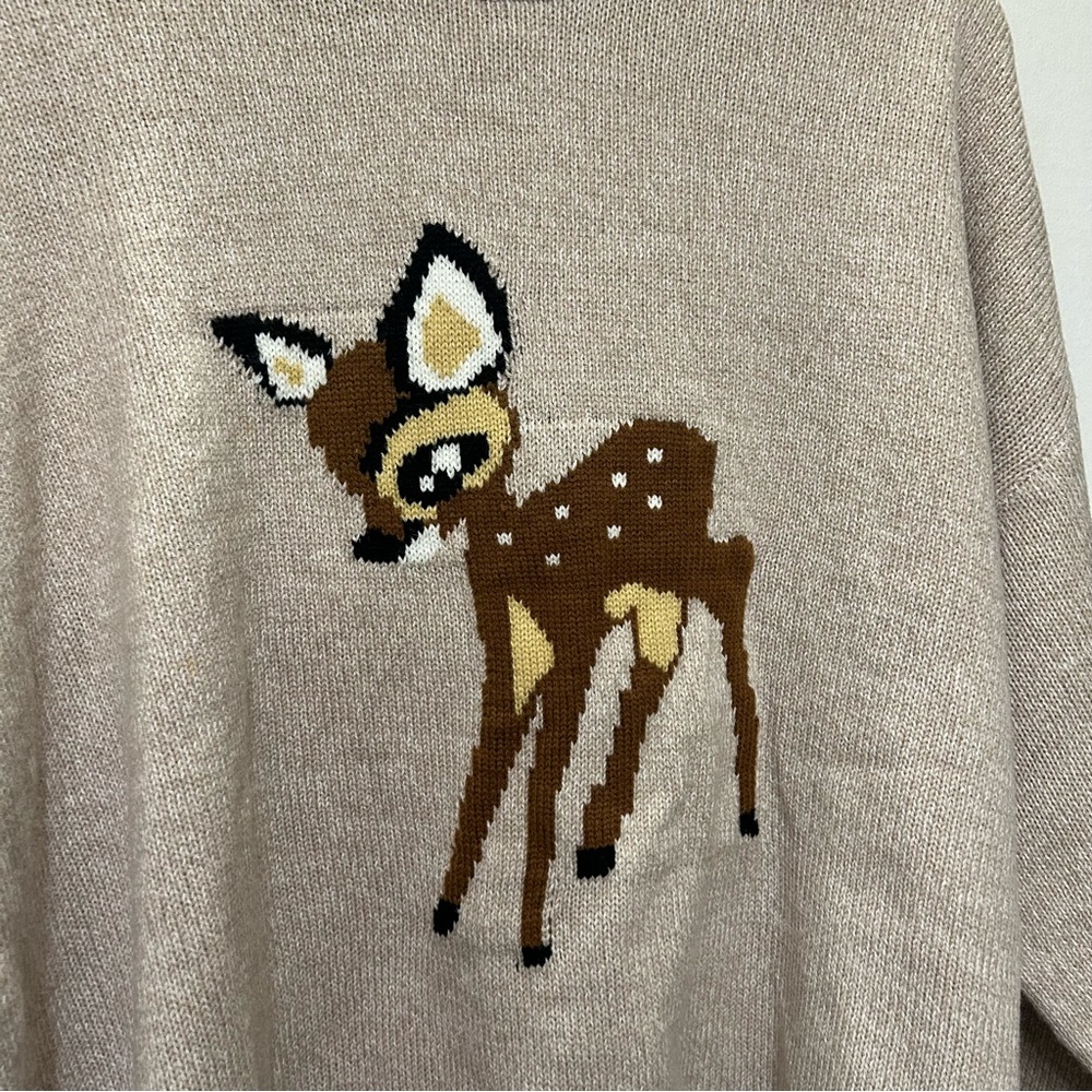 Beige Deer Intarsia Mock Neck Sweater - Picture 3 of 5